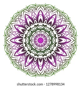 Purple, green gradient color Ornamental arabic pattern with mandala. Vector illustration. Invitation, wedding card, national design. Tribal ethnic fashion design for paper, textile print.