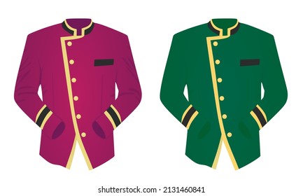 Purple and green hotel receptionist uniform. vector