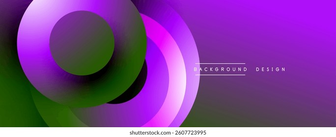 Purple, green layers create abstract design. Smooth gradients, circular shapes, modern aesthetic. Minimalist composition, vibrant colors, digital art.