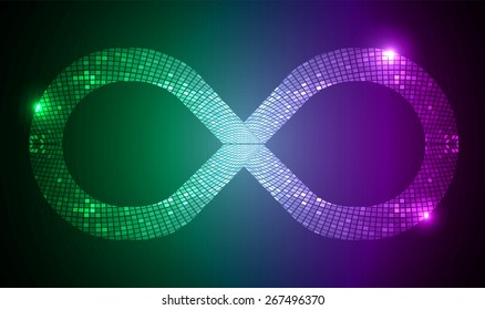 purple green light infinity symbol background. Light Technology background for computer graphic website internet.