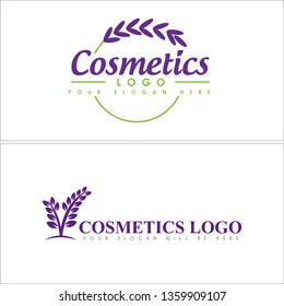 Purple green line art leaf ribbon circle combination mark logo design concept suitable for cosmetics beauty lavender product