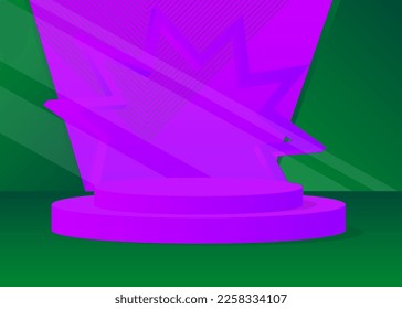 Purple and Green Mockup product display. Abstract cylinder pedestal podium, vector 3D room. Futuristic Sci-fi Stage showcase for presentation.