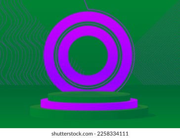 Purple and Green Mockup product display. Abstract cylinder pedestal podium, vector 3D room. Futuristic Sci-fi Stage showcase for presentation.