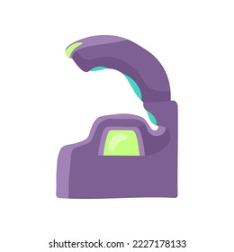 Purple and green opened tanning bed side profile illustration. Cosmetic procedure in spa salon, horizontal sunbathing machine or bed. Solarium, wellness, recreation, care, relaxation concept