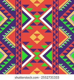 Purple green and orange triangle Seamless native pattern Thailand
