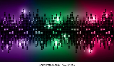 purple green pink Graphic Equalizer Display, Sound wave, pixel