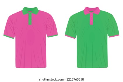 Purple and green polo t shirt.  different color collar. vector illustration,