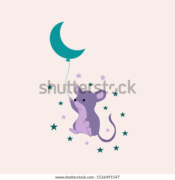 Purple and\
green stars and cute. mouse, vector illustration, perfect to use on\
the web or in print for surface\
design
