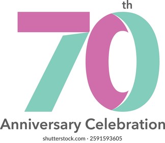Purple and green stripes number 70, the top right has the word th and the bottom has the word anniversary celebration.
