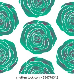 Purple and green vector roses petals on a white background.