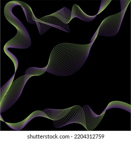 Olas púrpura y verde sobre la ilustración vectorial de abstracción de fondo negro. Arte abstracto creativo oscuro