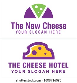 Purple green yellow cheese hole bubble triangle cookies roof logo design vector suitable for hotel business food store cake ingredients snack