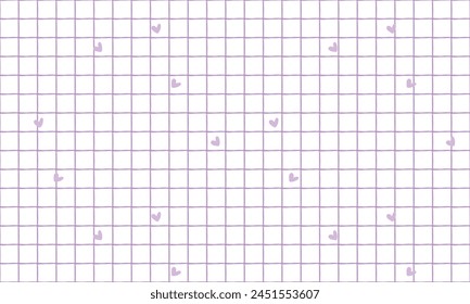 Purple Grid line and heart checkered paper texture seamless