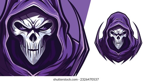 Purple Grim Reaper Esport and Sport Mascot Logo: Modern Illustration for Team, Badge, Emblem  Patch