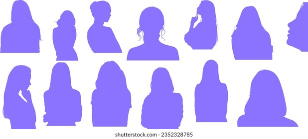 Purple Group of Women Silhouettes, Female Silhouettes, women portrait silhouettes illustration , Lady Silhouettes, Abstract Women illustration , Feminine Shadow Figures, Woman Silhouette Profile
