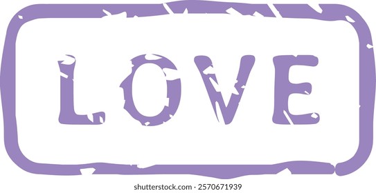 Purple grunge rubber stamp with the word love on a white background representing love, affection, romance, passion, valentine s day, and other related concepts