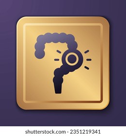 Purple Gut constipation icon isolated on purple background. Bowel problems. Gold square button. Vector