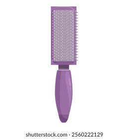 Purple hair brush with handle and plastic bristles for professional hairdressing, isolated on white background