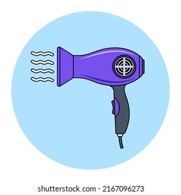 purple hair dryer blows air on a white background. flat vector illustration.