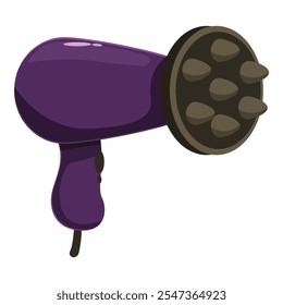 Purple hair dryer with a diffuser attachment, designed for creating volume and shaping hairstyles