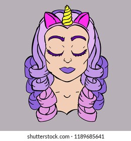 Purple Hair Girl Unicorn