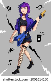 Purple hair rock girl character design