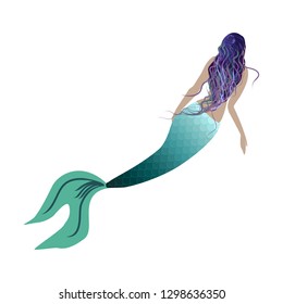 Purple haired mermaid graphics vector isolated