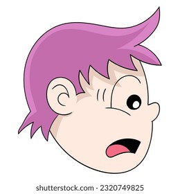 purple haired scared face boy head emoticon. vector design illustration art