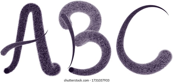 purple hairy alphabets ABC. vector art for logo design, print design for t shirts