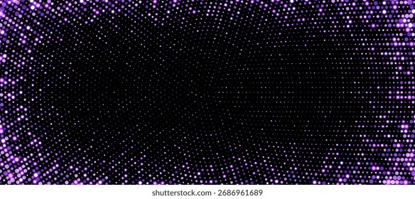 Purple halftone background, abstract glittering dots backdrop, disco texture design, shiny confetti banner.