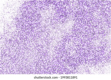 Purple Halftone Dotted Backdrop. Abstract Circular Retro Pattern. Mauve Pop Art Style Background. Magenta Explosion Of Confetti Isolated On White. Vector Illustration, Eps 10.