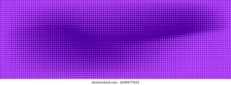 Purple halftone pattern. Retro comic gradient background. Violet pixelated dotted texture overlay. Cartoon pop art faded gradient pattern. Vector backdrop for poster, banner, advertisement