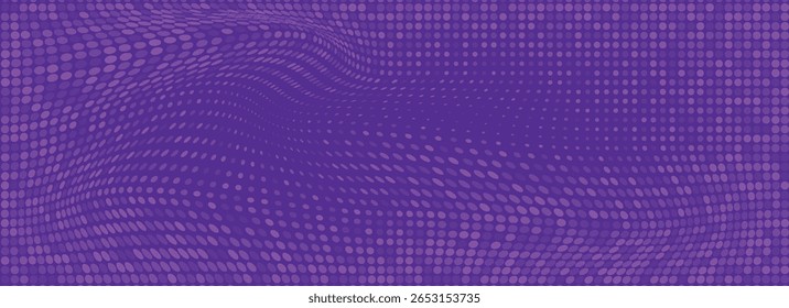 Purple halftone pattern. Retro comic gradient background. Violet pixelated dotted texture overlay. Cartoon pop art faded gradient pattern. Vector backdrop for poster, banner, advertisement