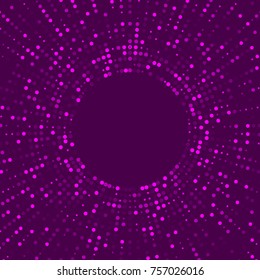 Purple halftone vector background for flyer template. Abstract dots illustration