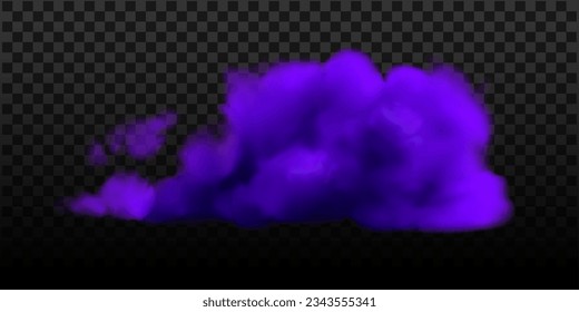 Purple Halloween cloud. Vector magic smoke or fog background isolated. Violet realistic transparent sky effect