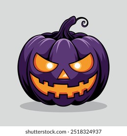 Purple Halloween Jack-O'-Laterne Kürbis mit bösen Grinsen und glühenden Augen. Spooky, Scary Halloween Vektorgrafik