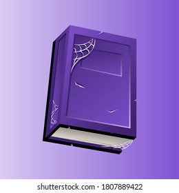 Viejo libro morado de Halloween con telarañas para elementos de activos gui ilustración vectorial