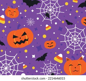 Purple halloween pattern, vector illustration.