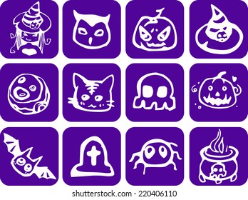 Purple Halloween Set, Set of icons on a Halloween theme on a purple background