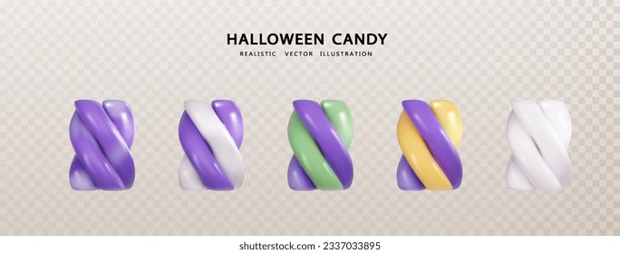 Purple Halloween striped candy vector set isolated. Realistic 3d vector