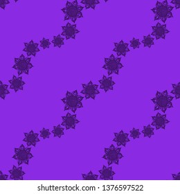 Purple Hand Drawn Flowers Seamless Pattern On Lilac Background For Fabric, Cloth, Textile, Print, Material, Wallpaper, Backsplash Or Wrapping Paper. Floral Backdrop Vector Illustration