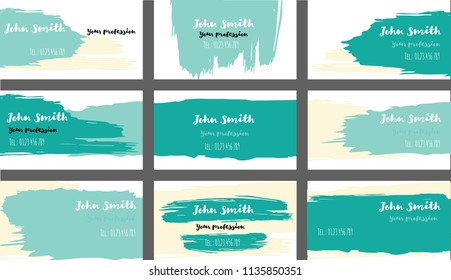 Purple Hand Painted Vector Business Cards Template. Artistic Corporate Identity Colorful Design. Graffiti Business Cards, Grunge Poster Template. Future Hipster Banner, Ads Horizontal Cool Prints