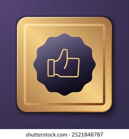 Purple Hand thumb up icon isolated on purple background. Gold square button. Vector