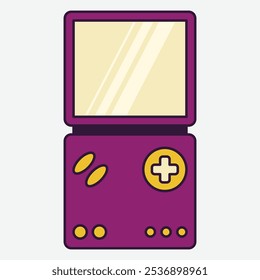 A purple handheld gaming console with a screen and buttons for playing video games.