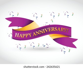 Purple Happy Anniversary Ribbon Illustration Design Over A White Background