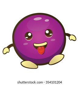 Purple Happy Ball With Face, Hands, Feet Cartoon Vector