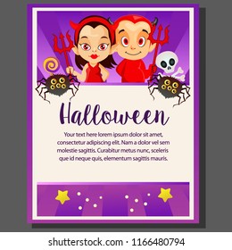 purple happy halloween theme little devil couple