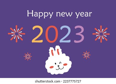 purple happy new year background with cute rabbit