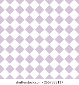 Padrão de estilo xadrez arlequim roxo. Impressão de toalha de mesa de verificação geométrica em cor pastel. Fundo de repetição xadrez divertido para design têxtil casa.