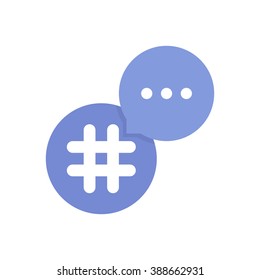purple hashtag logo with bubble. concept of single mark, grid, lattice, information, pr, popularity, timeline, commerce. flat style trend modern logotype design vector illustration on white background